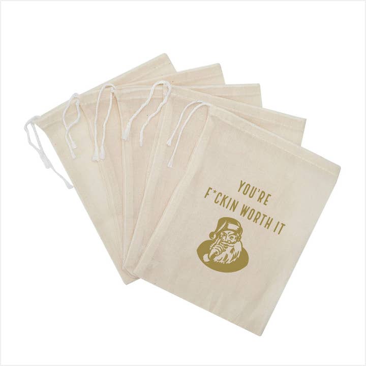 Christmas Cotton Muslin Bag // Santa You're F*ckin Worth It for wholesale by Spiritual Whiskey