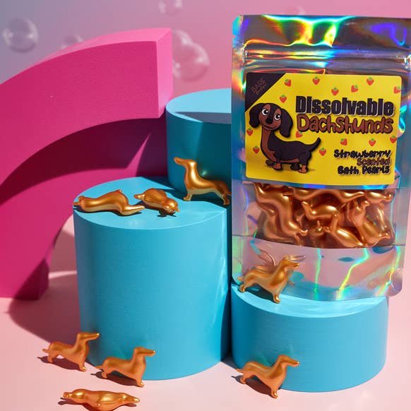 Bare Boutique – wholesale Bad- och kroppsolja – Lösliga taxar. 15 badpärlor i form av jordgubbshundar