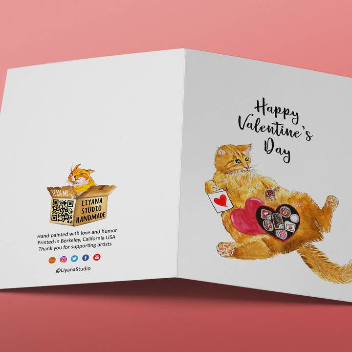 Liyana Studio - Vendita all'ingrosso Biglietti per San Valentino - Cat Valentines Chocolate - Divertente biglietto di San Valentino3