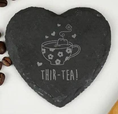 eBuyGB Craft Blanks - Wholesale Coasters -  Heart Shaped Slate Coaster Engraved Thir-Tea Flower Teacup2