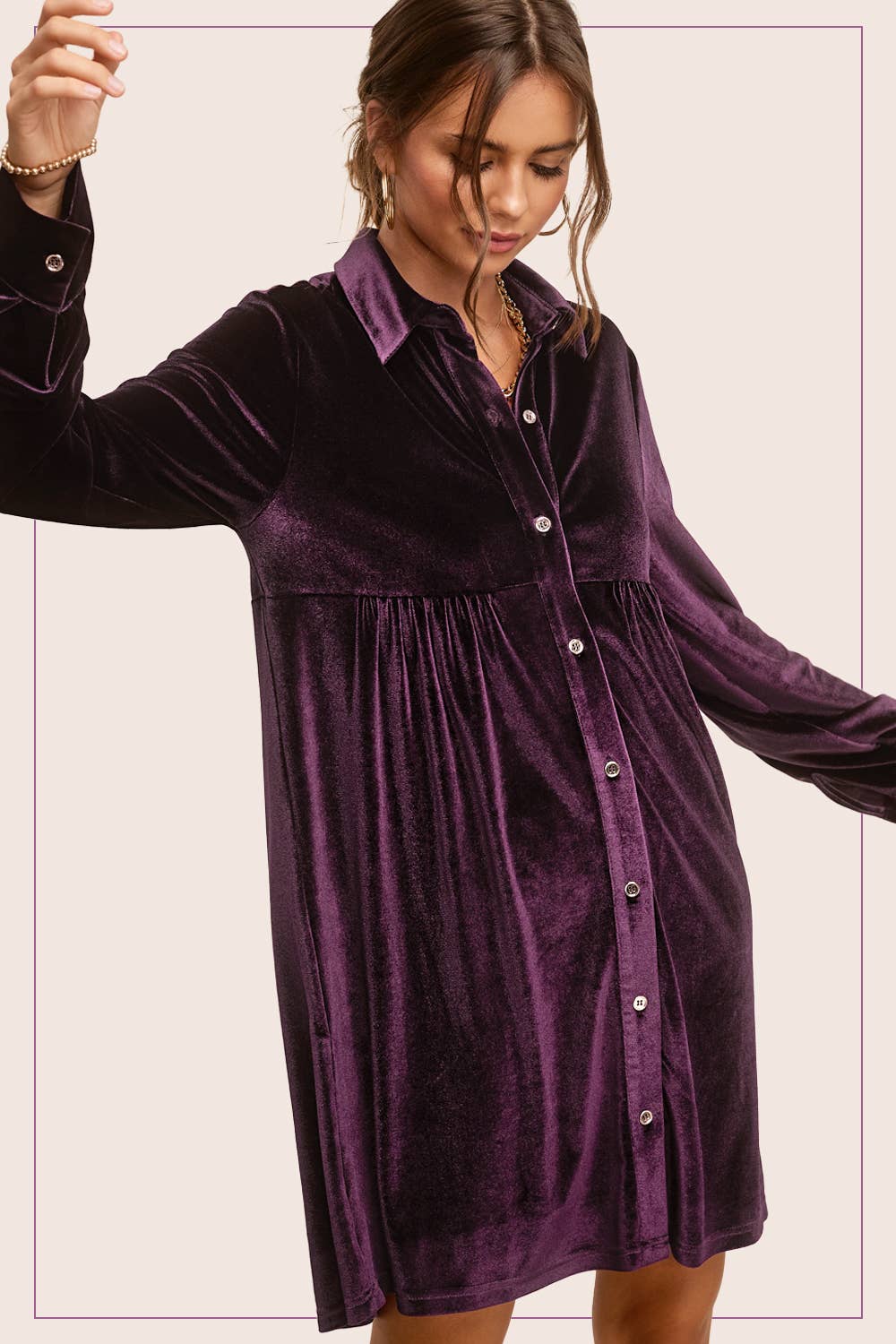 La Miel - Vendita all'ingrosso Vestito - Donna - Vestito in velluto morbido con colletto e bottoni La Miel19