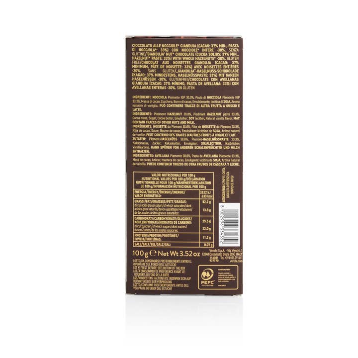 Venchi - Wholesale Chocolate Bar - Gianduja Dark Chocolate Bar with Hazelnuts - Italian Gourmet