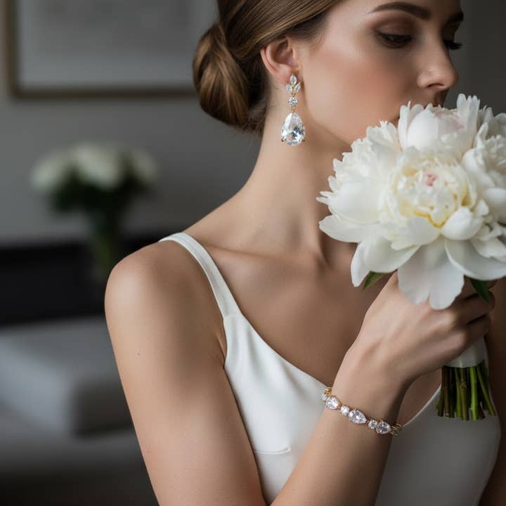 COLECCIÓN DE CIRCONITA CÚBICA - CONJUNTO DE PULSERAS CHIC DE CRISTAL - ORO para venta al por mayor de Athena Bridal Jewellery