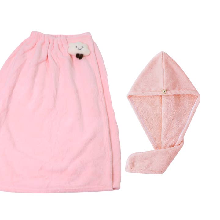 DrifWoo - Wholesale Bath towel - Microfiber Body Wrap Hair Wrap Set with Fluffy Accents Cute 1