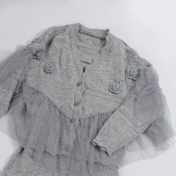 PEACH ACCESSORIES - Wholesale Cardigan - Women's - Knitted Cardigan with Lace Detail SDK15322