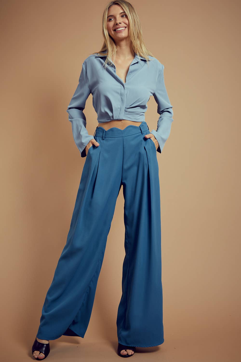 BNS - Vente Pantalon – femme - Pantalon long uni à jambes larges avec poches5