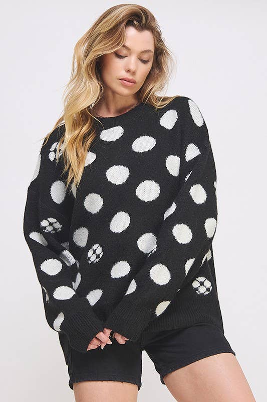 JADE BY JANE - Wholesale Knit Sweater - Women's - POLKA DOT/SOCCER BALL LONG SLEEVE KNIT SWEATER10