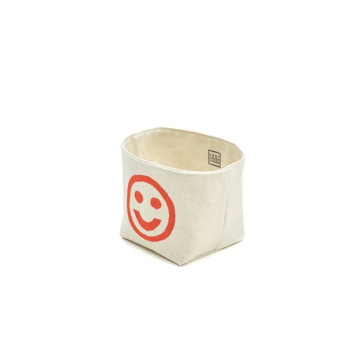 Gray Green Goods – wholesale Plant pot – Smiley Face Blockprint Canvas Planter—4"