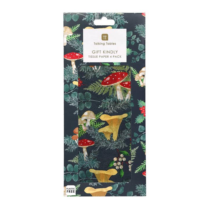 Talking Tables USA - Wholesale Tissue Paper - Mushroom Forest Green Christmas Tissue Paper | 4 Sheets |