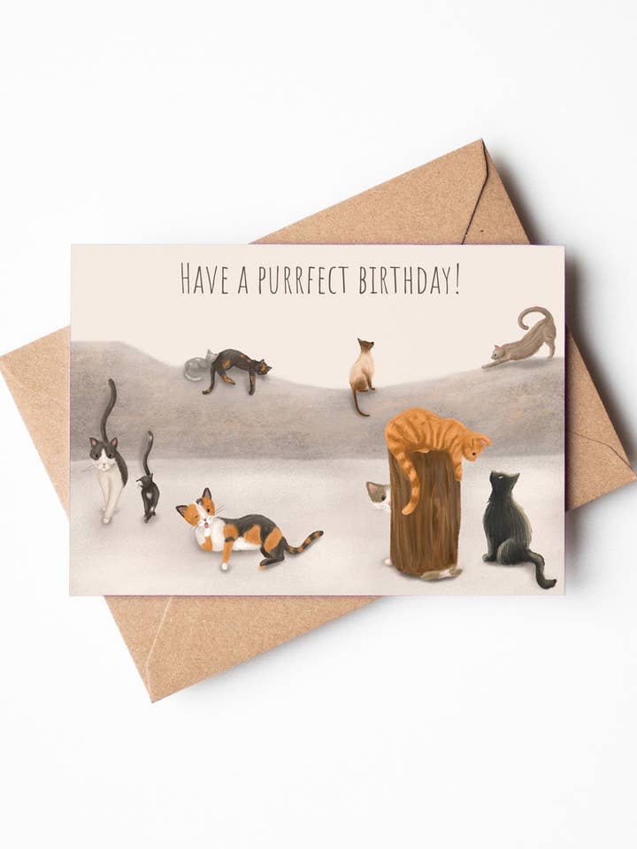 Have a Purrfect Birthday Cat Greeting Card for wholesale by Jo Couch