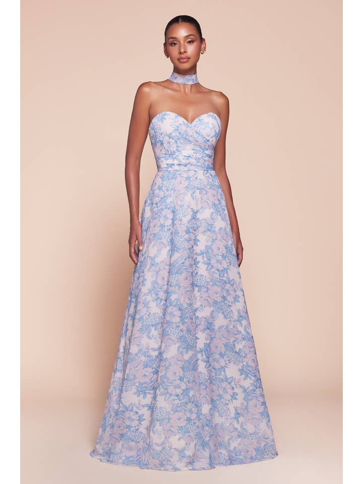 Ladivine by Cinderella Divine - Wholesale Dress - Women's - STRAPLESS A-LINE FLORAL SATIN DRESS