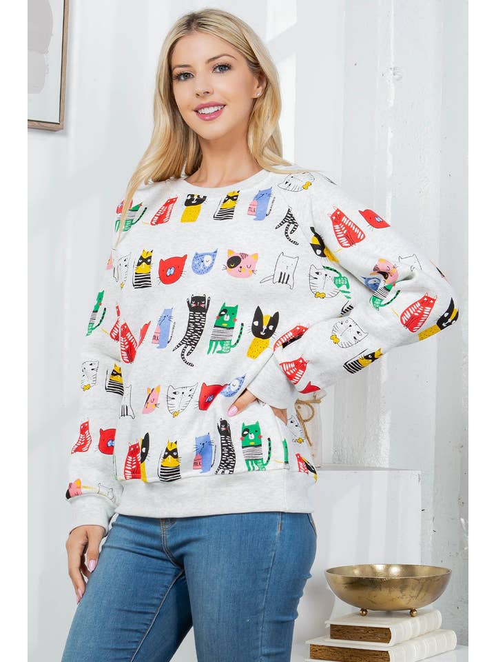 LA Soul - Wholesale Sweatshirt - Women's - Colorful Cat Fleece Sweatshirt5