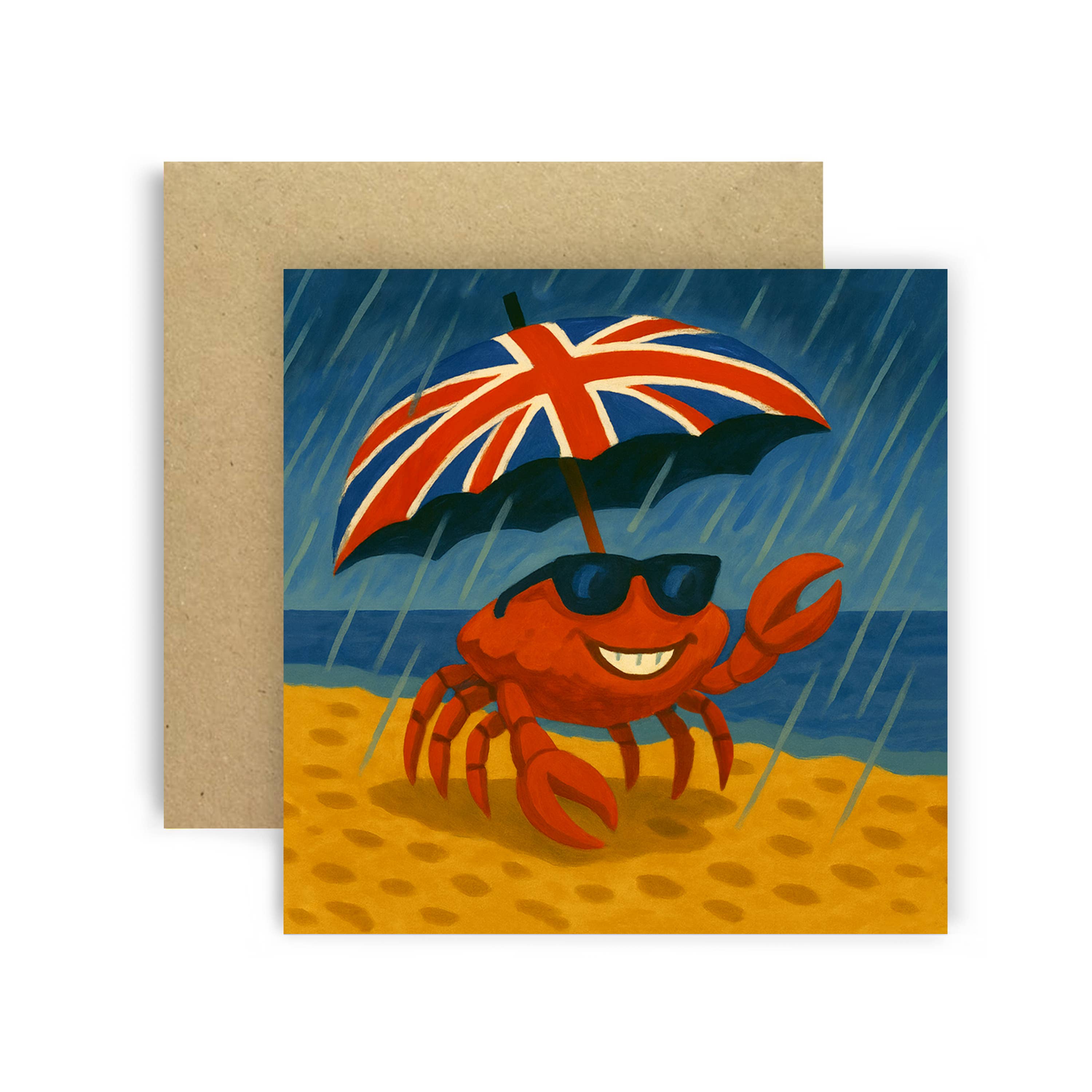 Huxters – wholesale Everyday greeting card – Sunny Crab Seaside Umbrella Card0