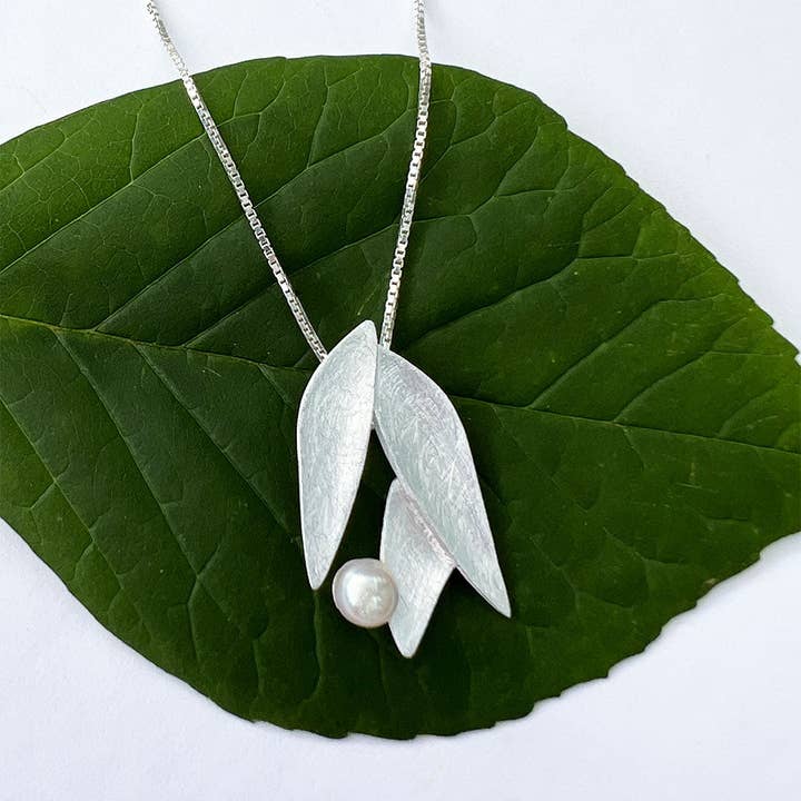 Delicate Petal and Pearl Necklace - Sterling Silver, Indones for wholesale by Women's Peace Collection