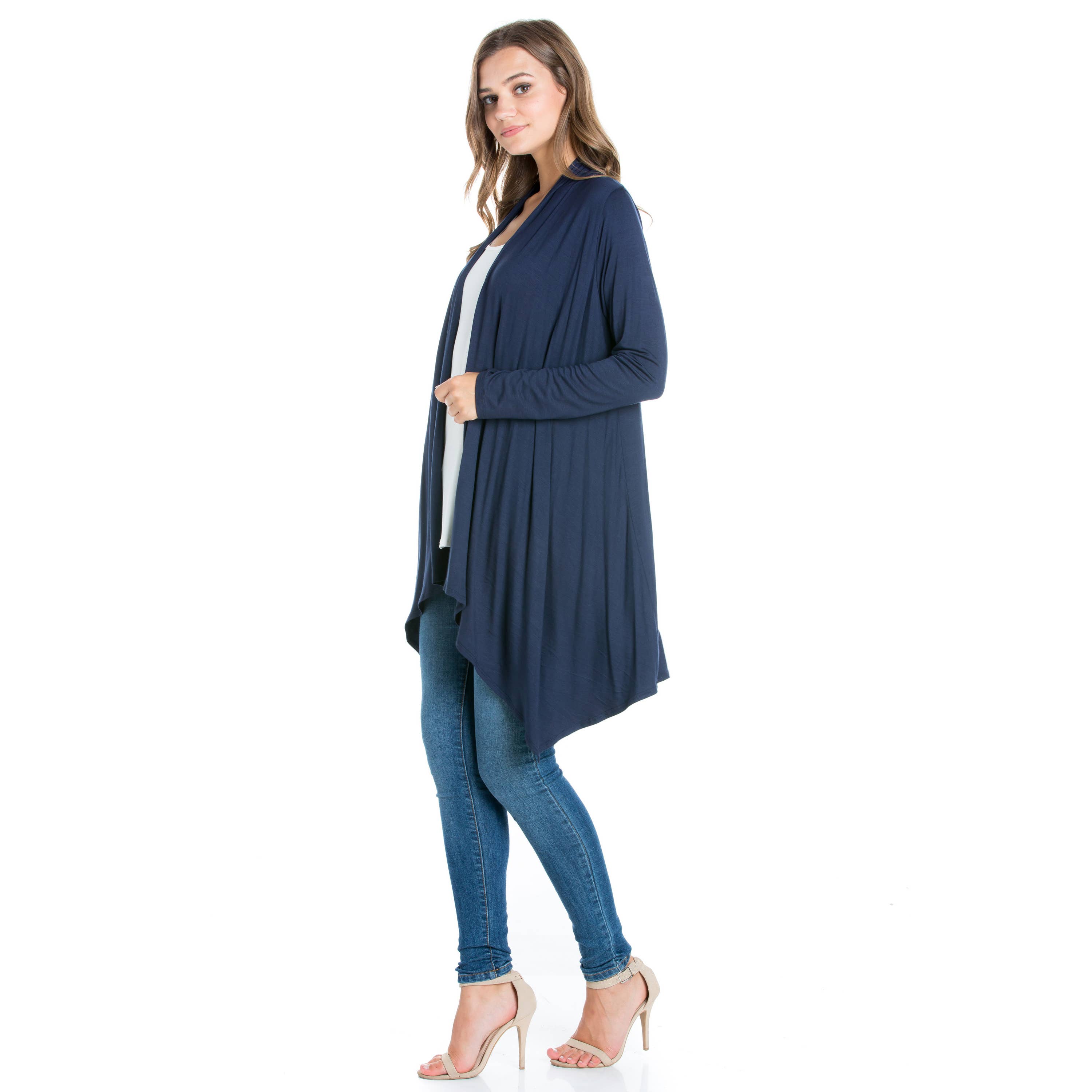 Azules Clothing – Großhandel Strickjacke – Damen – AJK-3006RS Langärmeliger Cardigan mit offenem Vorderteil und Wasserfallausschnitt29