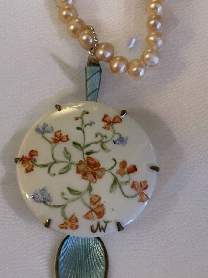 Sterling Silver Spoon & Hand Painted Ceramic Pearl Brooch for wholesale by DecoFiniti LLC