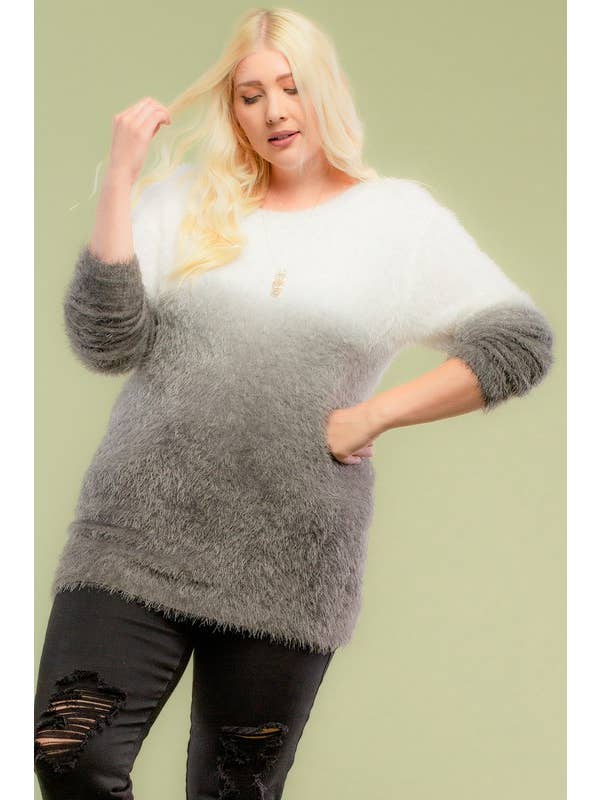 Doe and Rae - Wholesale Tunic Sweater - Women's - Dip Dye Plus Furry Sweater - 8346TPL