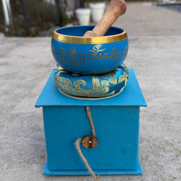 Lungta Imports - Wholesale Meditation Supplies - Tibetan Complete Singing Bowl Gift Box Set with OM Mani Padme Hum Etched Bowl18