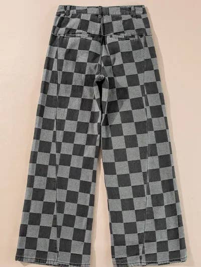 ClassiQ - Vente Jean – femme - Jean à jambes larges à carreaux avec poches2