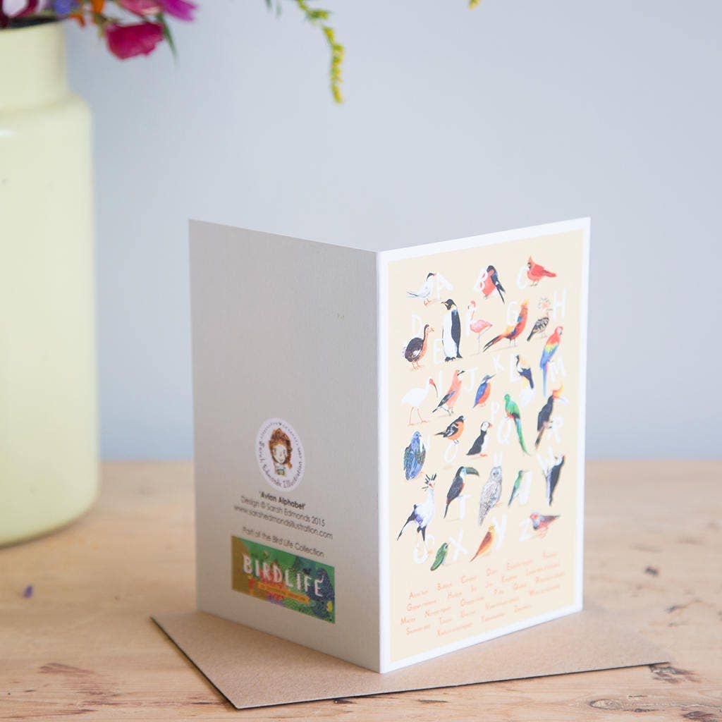 Sarah Edmonds Illustration – wholesale Everyday greeting card – Avian Alphabet Blank Bird Card0