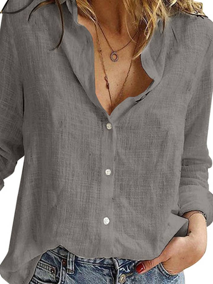 NINEXIS - Wholesale Button Down Shirt - Women's - CWTSTL1282_FALL LONG-SLEEVED LAPEL BUTTON-DOWN BLOUSE