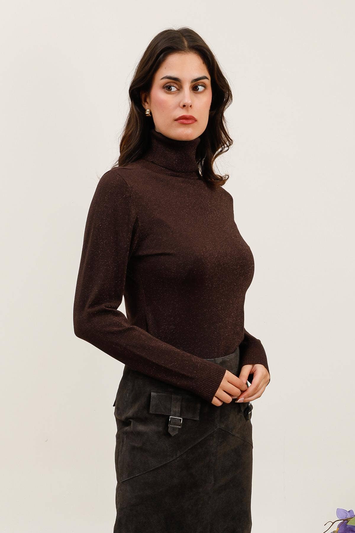 CHOKLATE PARIS – Pulôver - Mulher por atacado – Suéter gola alta em malha de Tencel e lurex - 880916