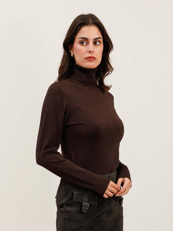 CHOKLATE PARIS – Pulôver - Mulher por atacado – Suéter gola alta em malha de Tencel e lurex - 880916