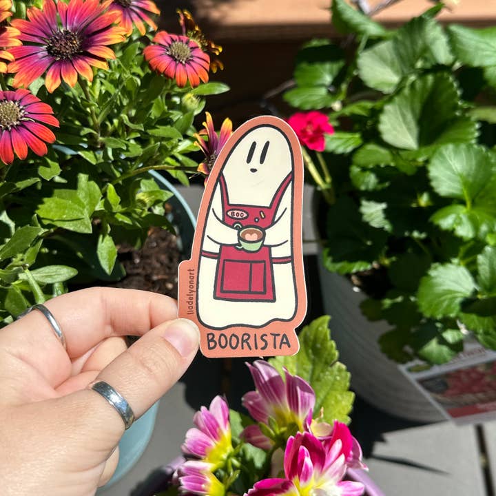 liadelyonart - Wholesale Sticker - Ghost Barista Vinyl Sticker, 3.5x1.8 in.6