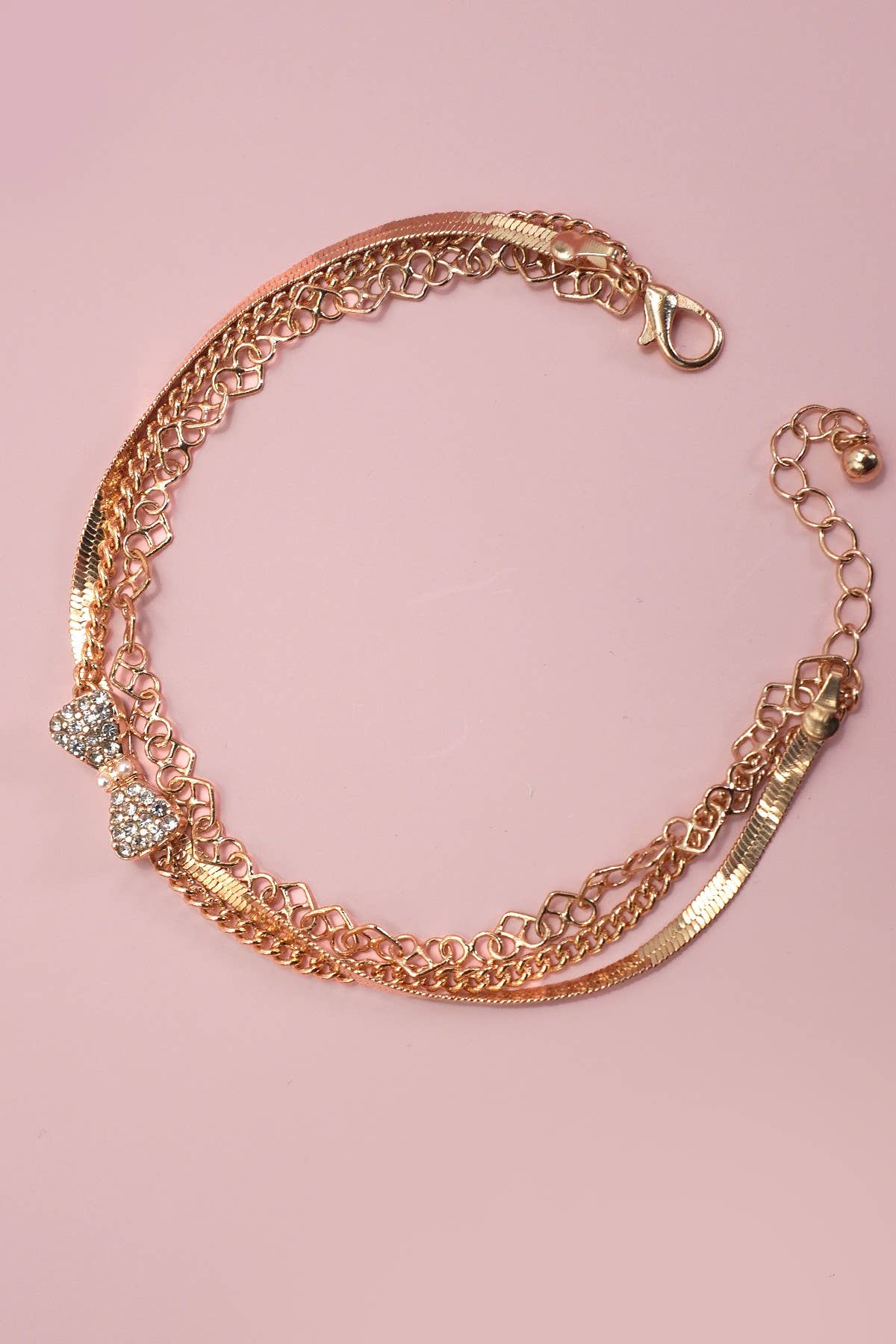 Gold MULTI LAYER BOW CHARM BRACELET | 80B268 for wholesale on Faire1
