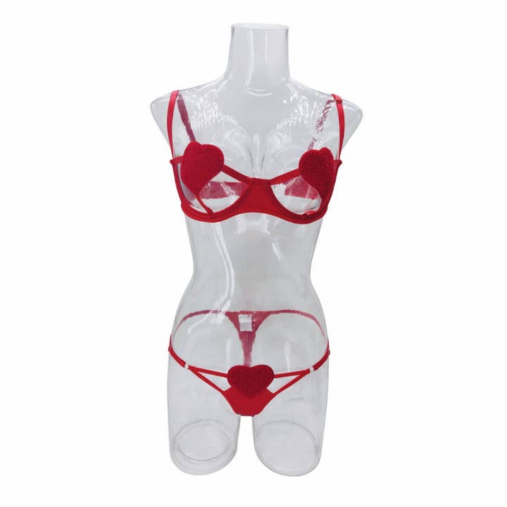 Rojo Conjunto de lencería sexy para mujer de San Valentín, 2 piezas, rojo con corazón SKLG4061 de venta al por mayor en Faire4