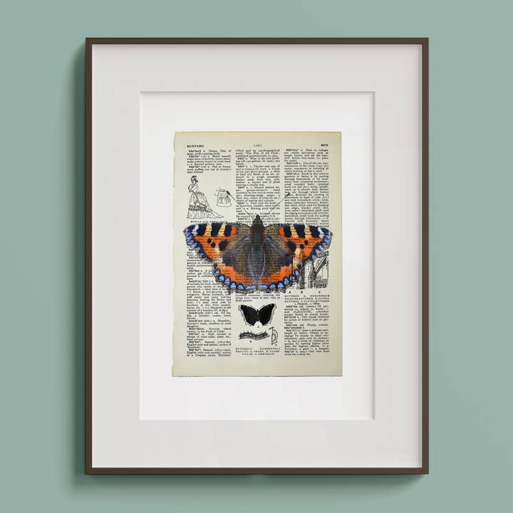 Tortoiseshell Butterfly Vintage Book Page A4 Art Print for wholesale by Hands & Hearts