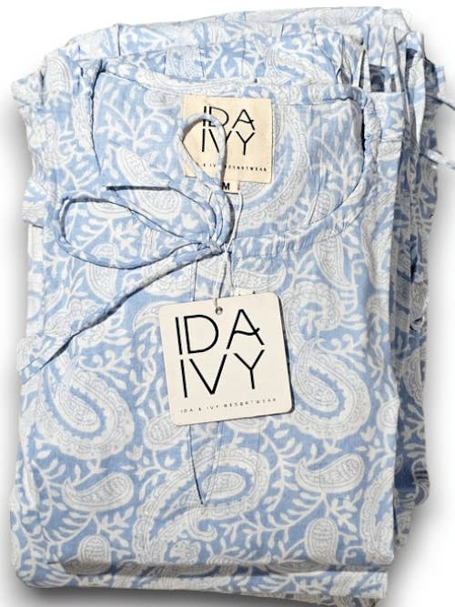 IDA IVY Pouf ærmet kjole/Baby blå Paisley for engroshandel hos Helga May