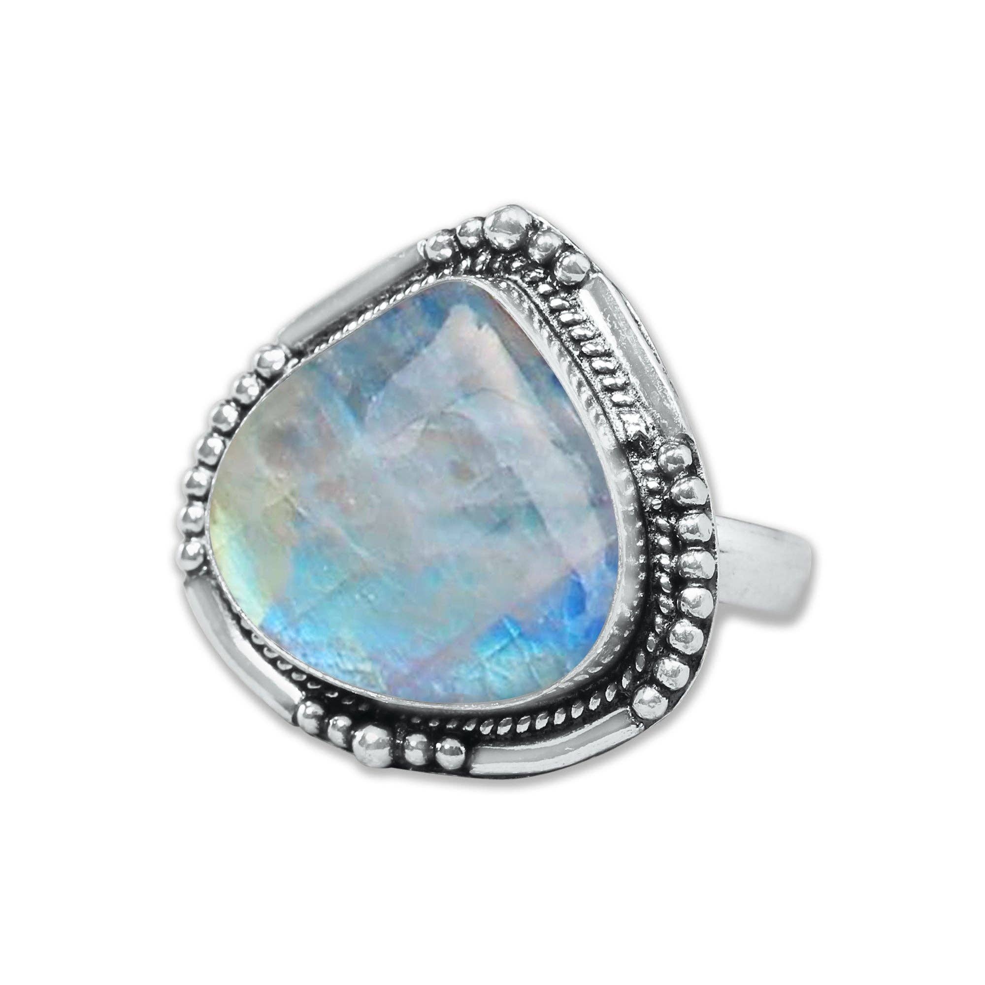 Handmade Jewels - Wholesale Cocktail/Statement Ring - Rainbow Moonstone AAA Rings – Silver-Plated, Handmade, Shimmering Blue (Made to Order)4
