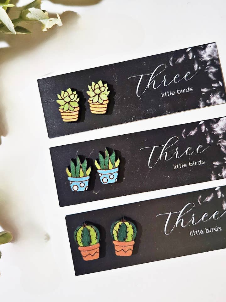 Succulant plant unique Earring Studs for wholesale by Three Little Birds LLC