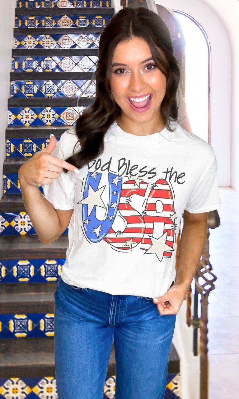 Sugar Stitch - Wholesale Screen Printed T-Shirt - Women's - God Bless the USA T-Shirt0