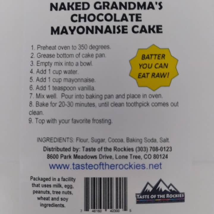 Taste Of The Rockies - Wholesale Cake Mix - Naked Grandma Chocolate Mayonnaise Cake