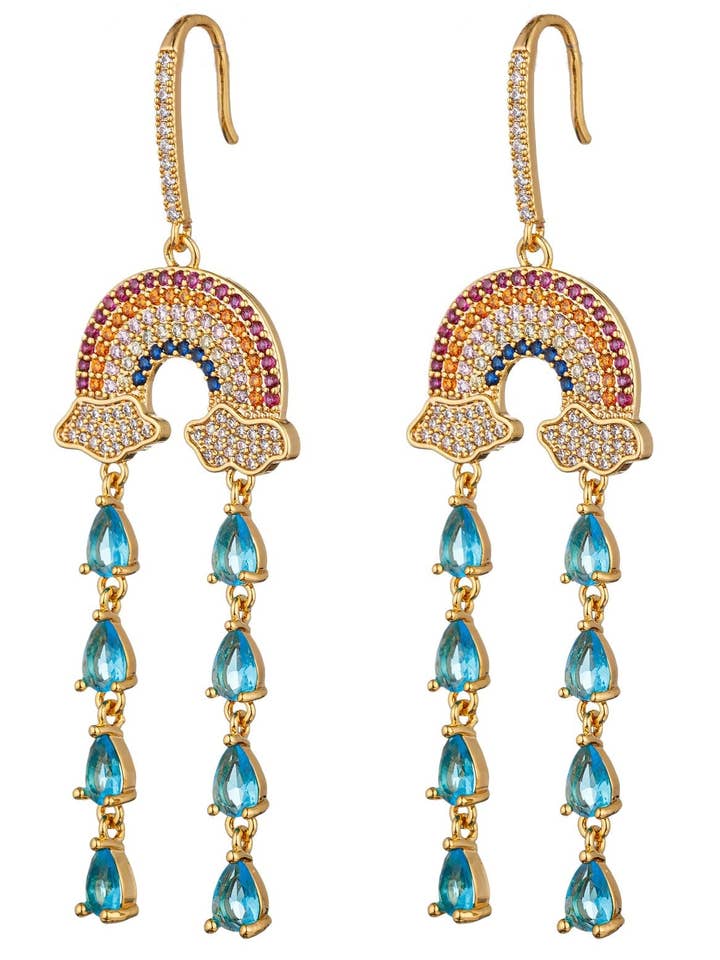 Laguna Rainbow Cubic Zirconia Cloud Drop Earrings for wholesale by Eye Candy Los Angeles