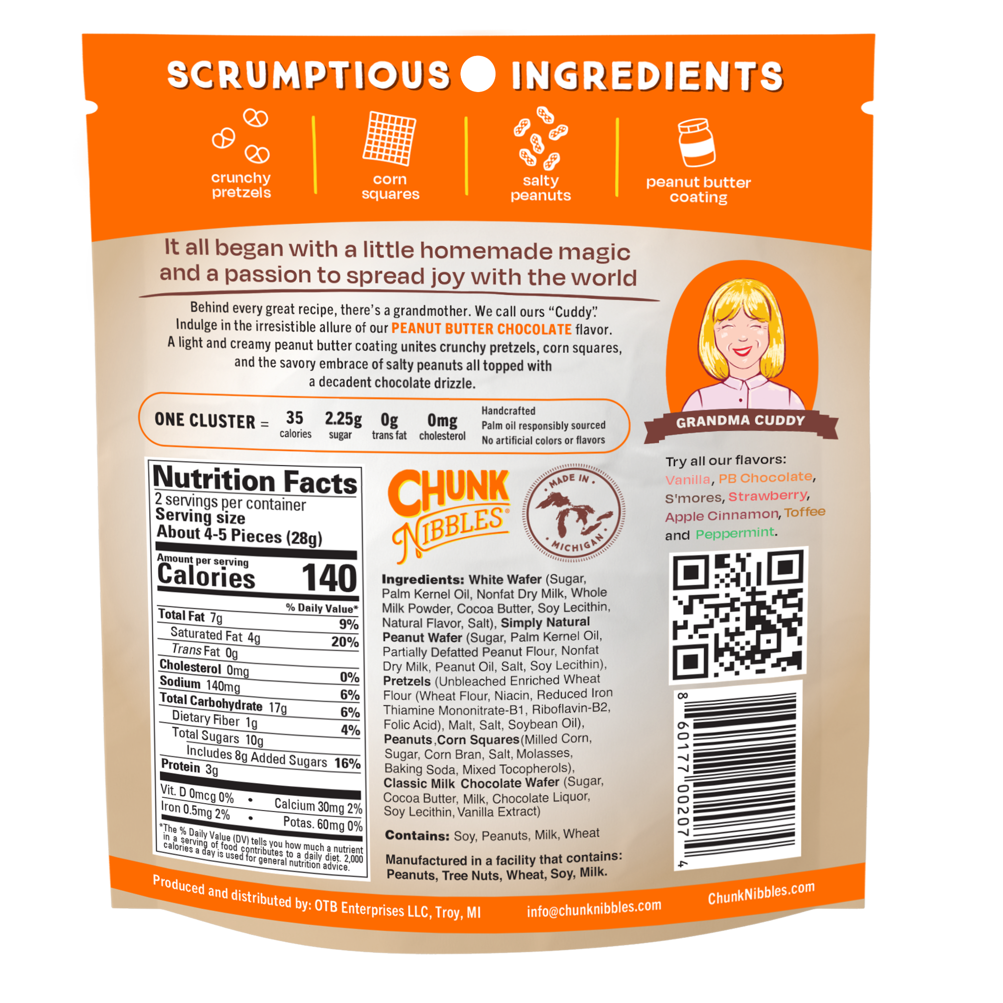 Chunk Nibbles - Wholesale Pretzels - Peanut Butter Chocolate Chunk Nibbles 2oz Snack Pack6