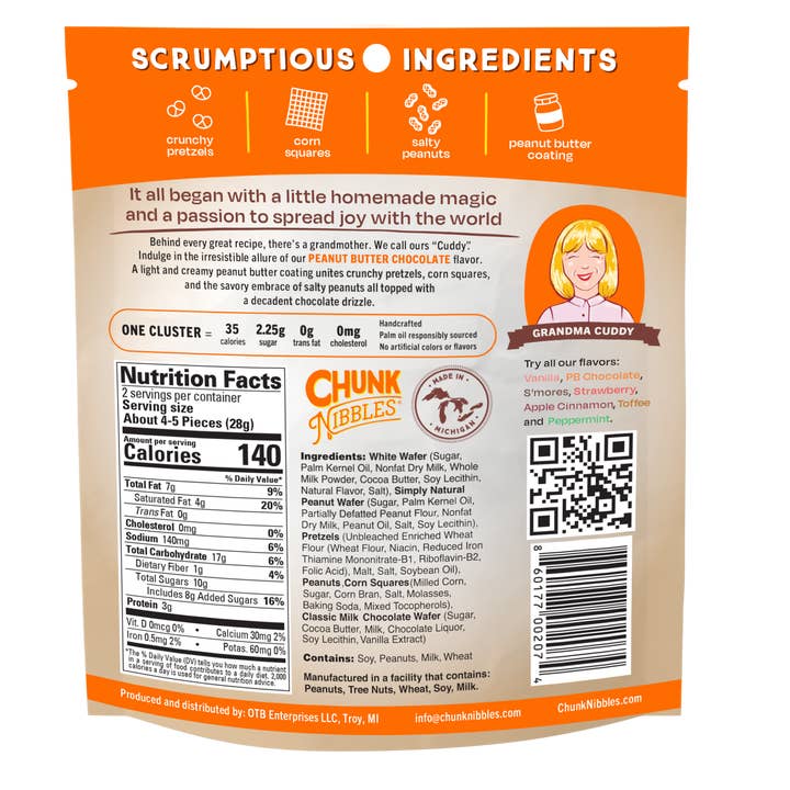 Chunk Nibbles - Wholesale Pretzels - Peanut Butter Chocolate Chunk Nibbles 2oz Snack Pack6