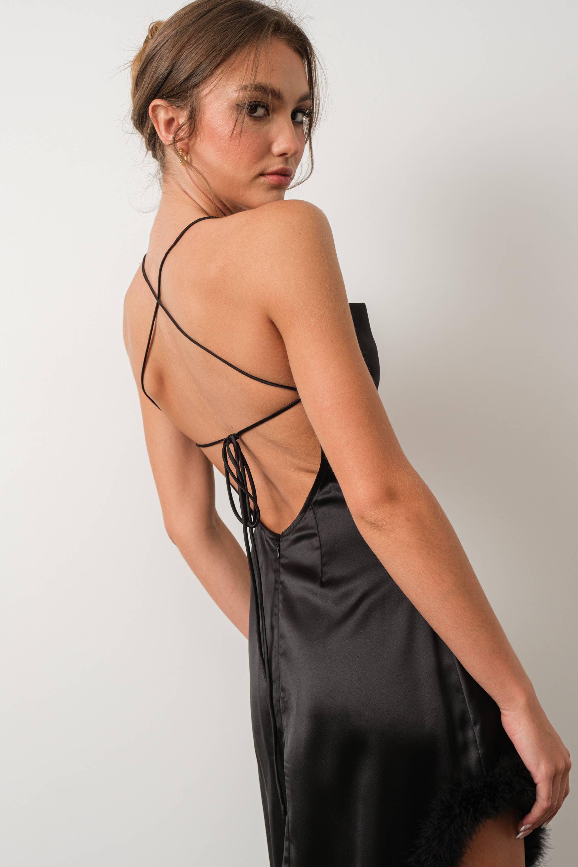 Pretty Garbage – wholesale Dress – Women's – FEATHER TRIM SATIN MAXI DRESS10