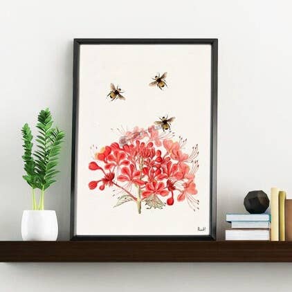 Abelhas com flores de gerânio por atacado de PRRINT!