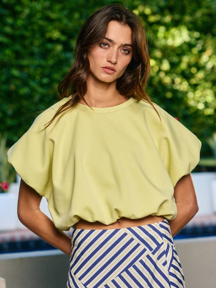 BUCKETLIST INC - Wholesale Knit Top - Women's - T2304A Scuba Bubble Hem And Sleeve Solid Crop Top45