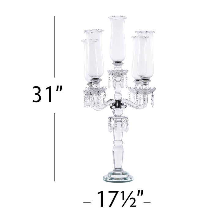 Portofino International Trading, USA - Wholesale Candle Holder - Crystal 5 Arm Candelabra with Glass Hurricane Globes 31"
