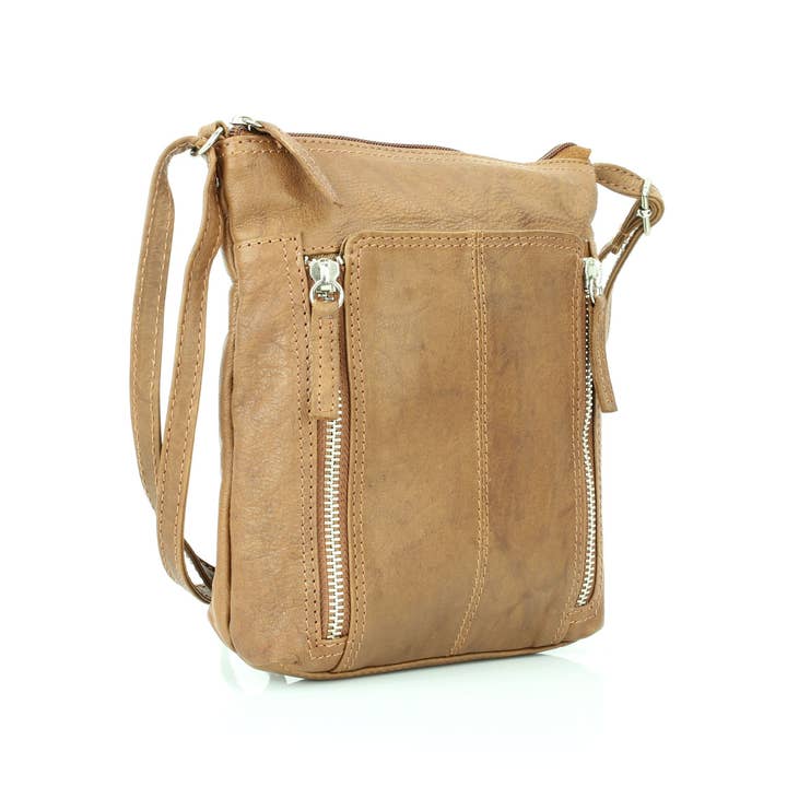 Leather Impressions Inc - Wholesale Crossbody Bag - Women's - Anchorage Slim Leather Crossbody | Double Zip Detail RB 15616