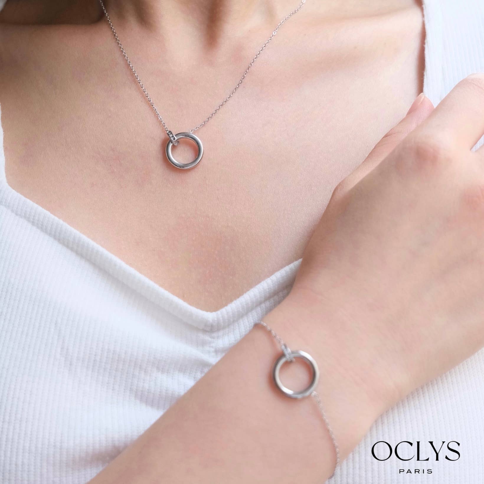 Oclys - Vente Colliers à pendentif - Collier acier inoxydable avec anneau strass Selena5