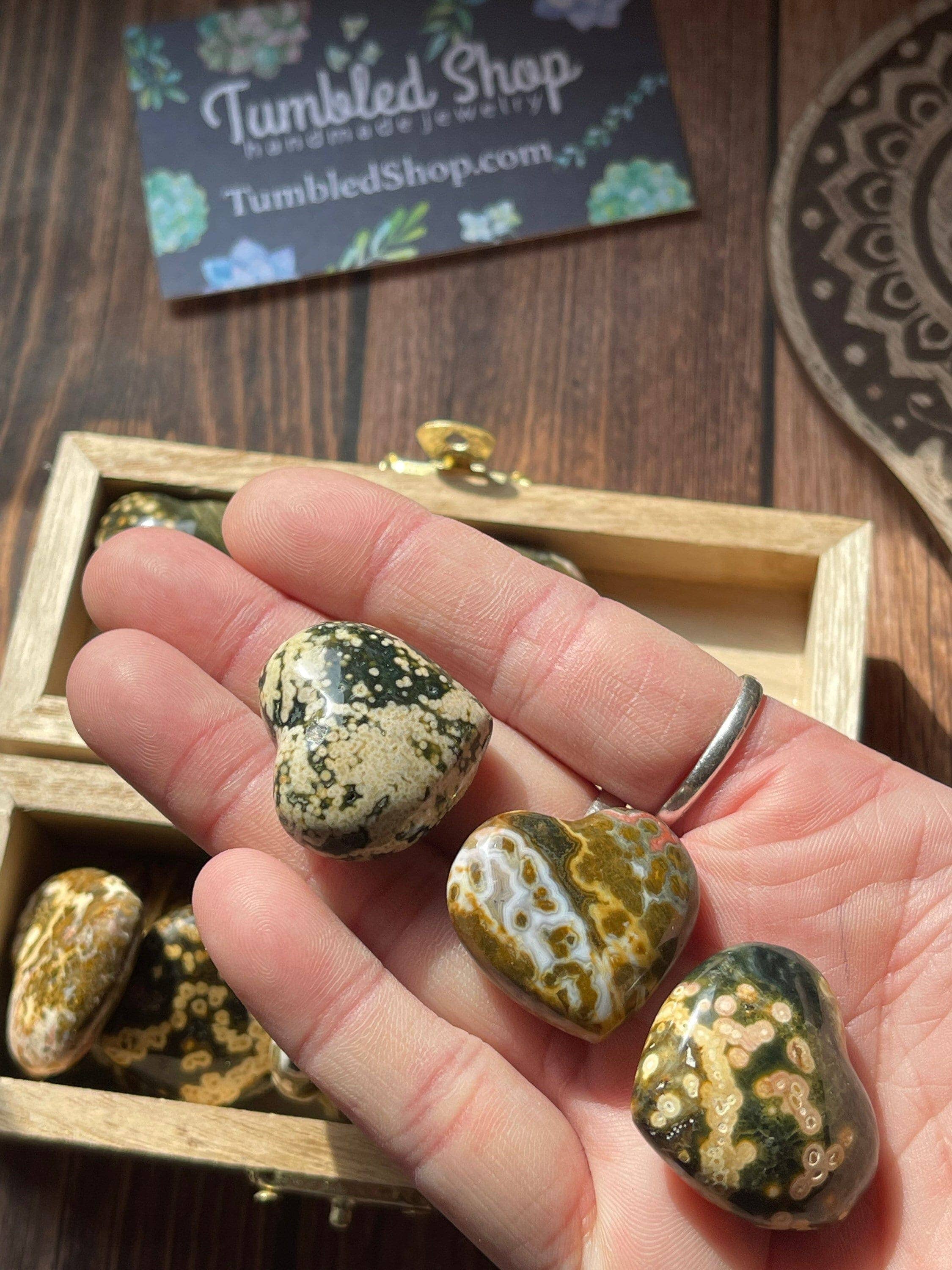 Tumbledshop - Wholesale Spiritual Stone/Crystal - Ocean Jasper Hearts, Jasper Crystal Heart, Puffy Hand Carved2