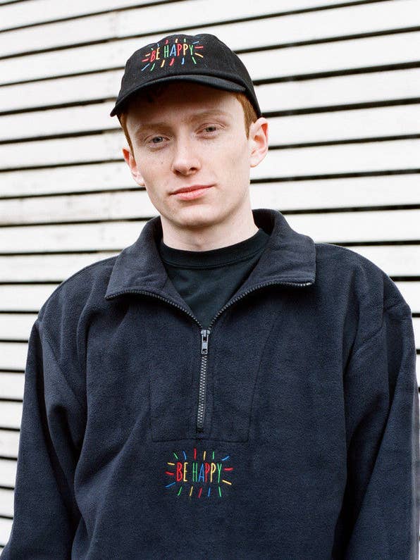 Black Fleece With Be Happy Embroidered Design for wholesale by Dream But Do Not Sleep