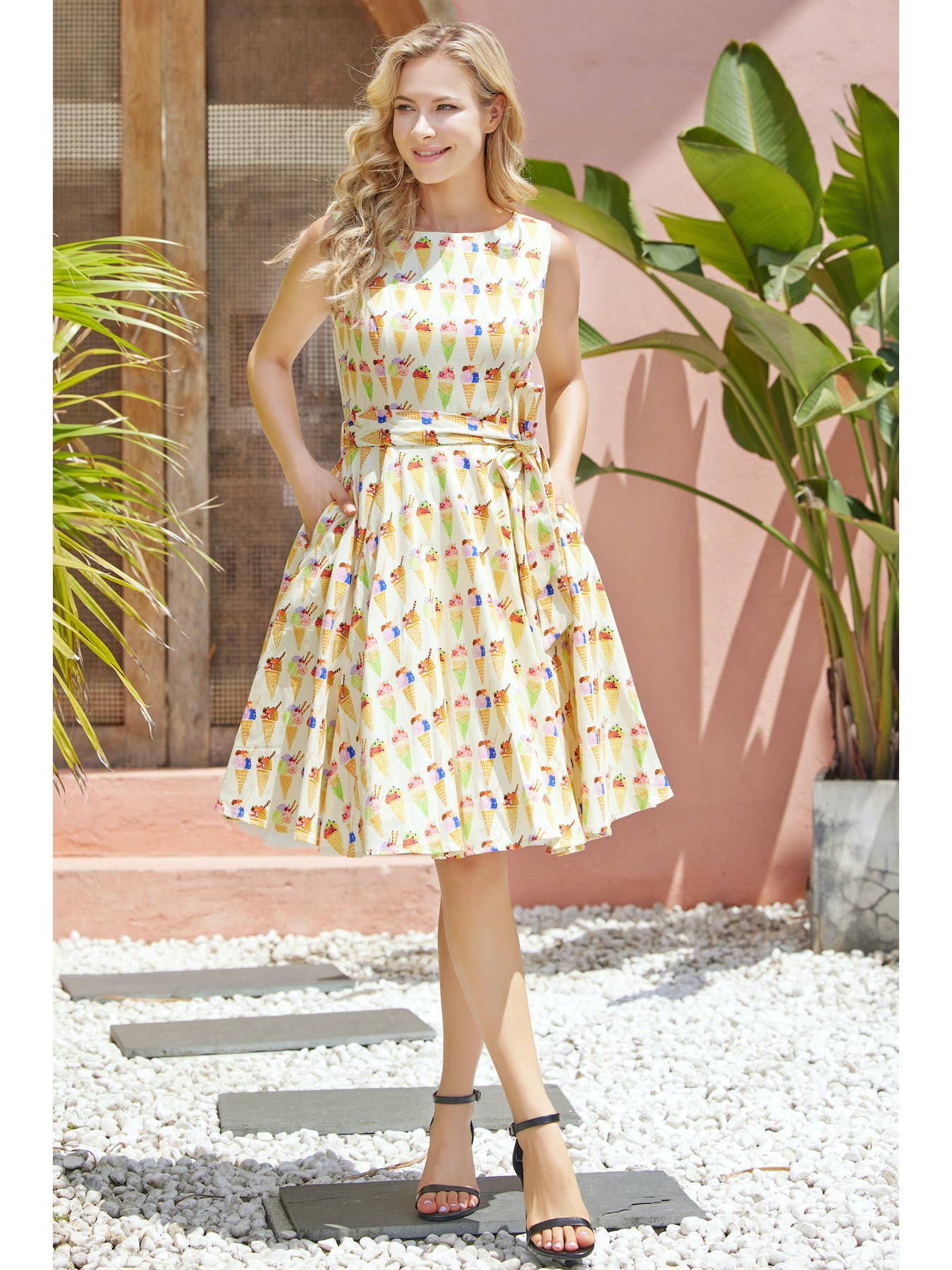 Crème Multi 233123-CREAM MULTI | Ruby | Fit & flare jurk met zakken voor groothandel op Faire2