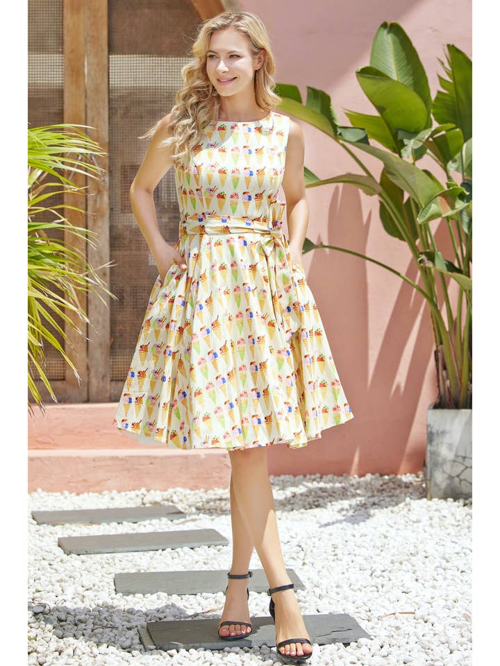 Crème Multi 233123-CREAM MULTI | Ruby | Fit & flare jurk met zakken voor groothandel op Faire2