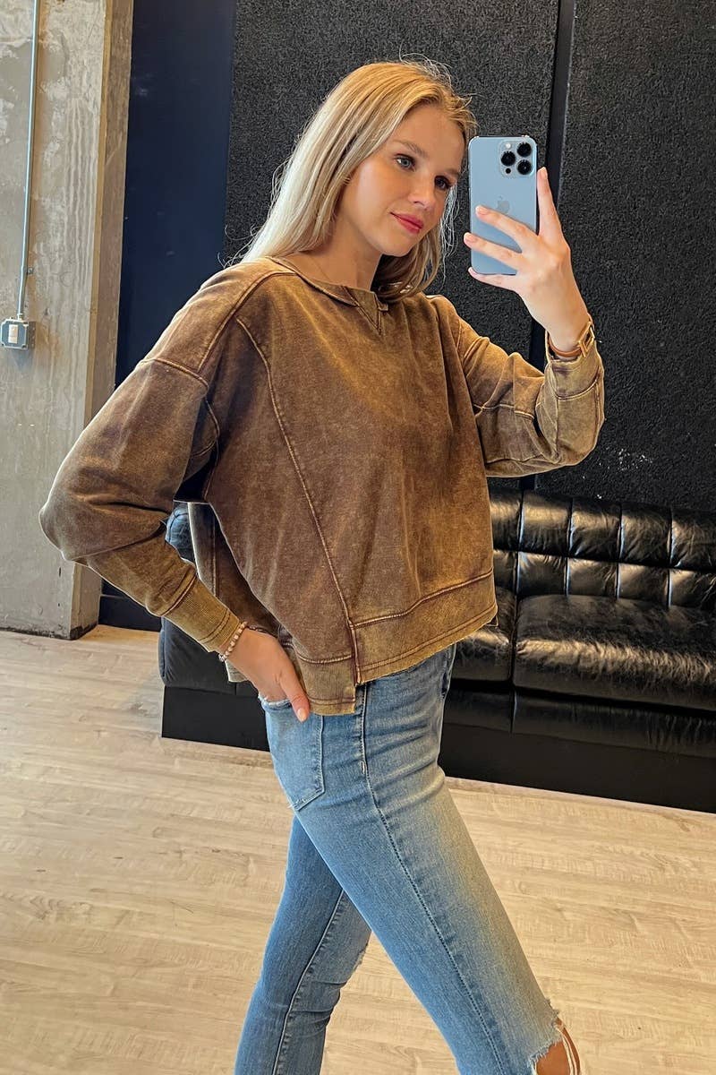 MOCHA  French Terry Acid Wash Pullover for wholesale on Faire24